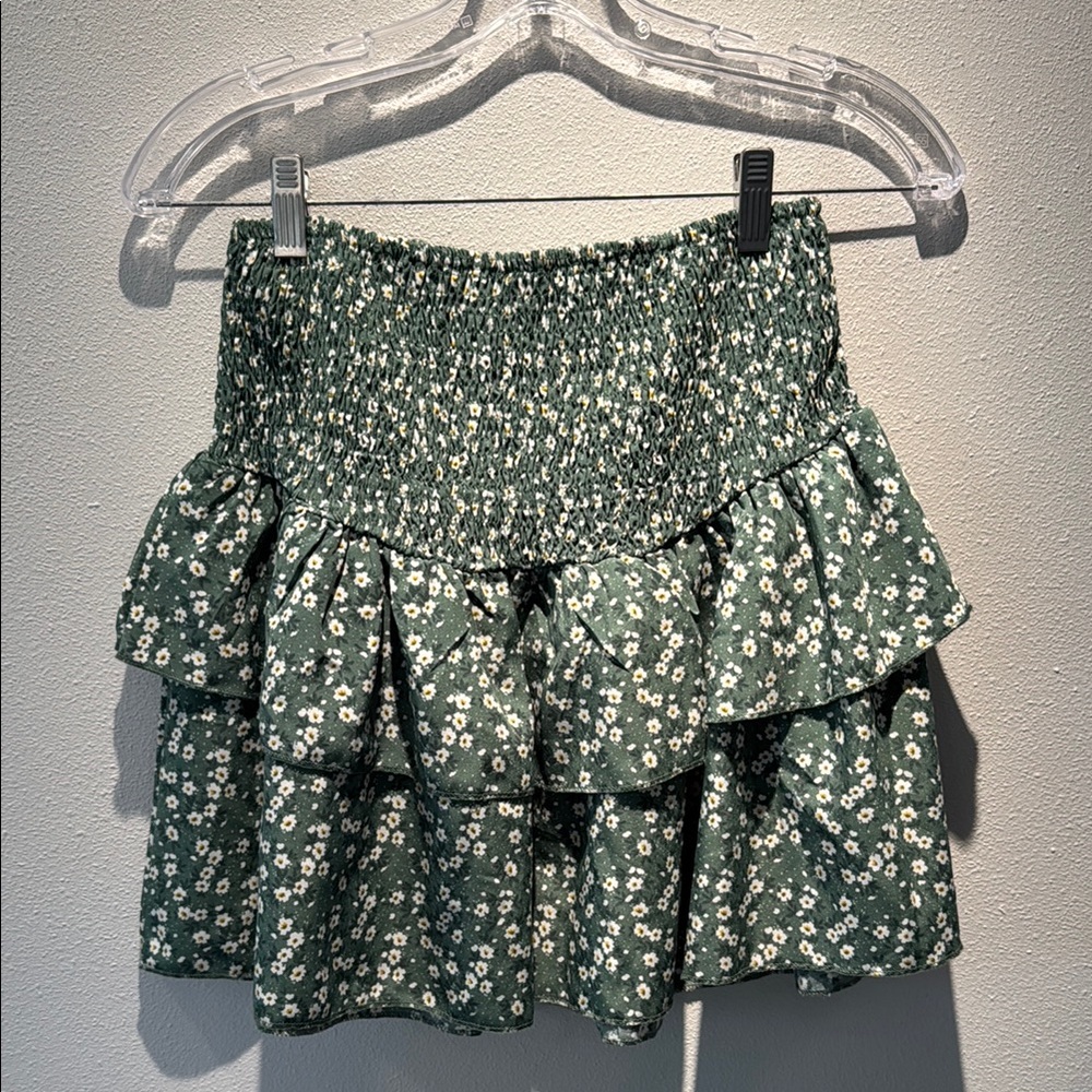 Floral Green Mini Skirt